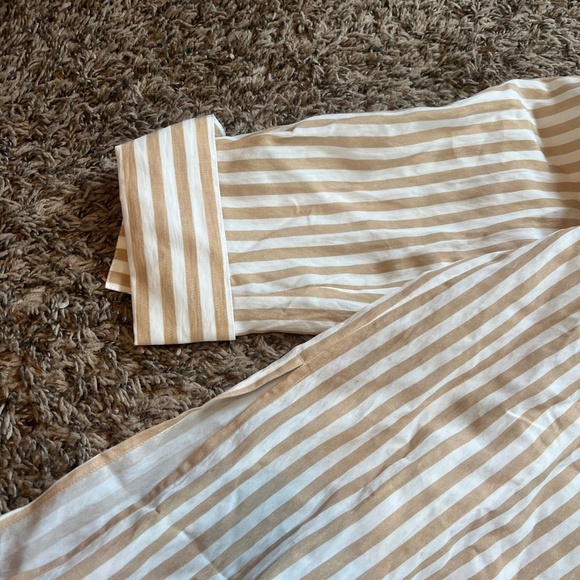 NWT Vince Coastal Stripe Shaped-Collar Shirt size large tan and white stripe - Picture 3 of 6